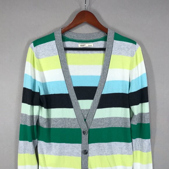 Old Navy Cardigan Sweater Women's Medium Multicolor Striped Button Up V-Neck LS - Picture 1 of 14